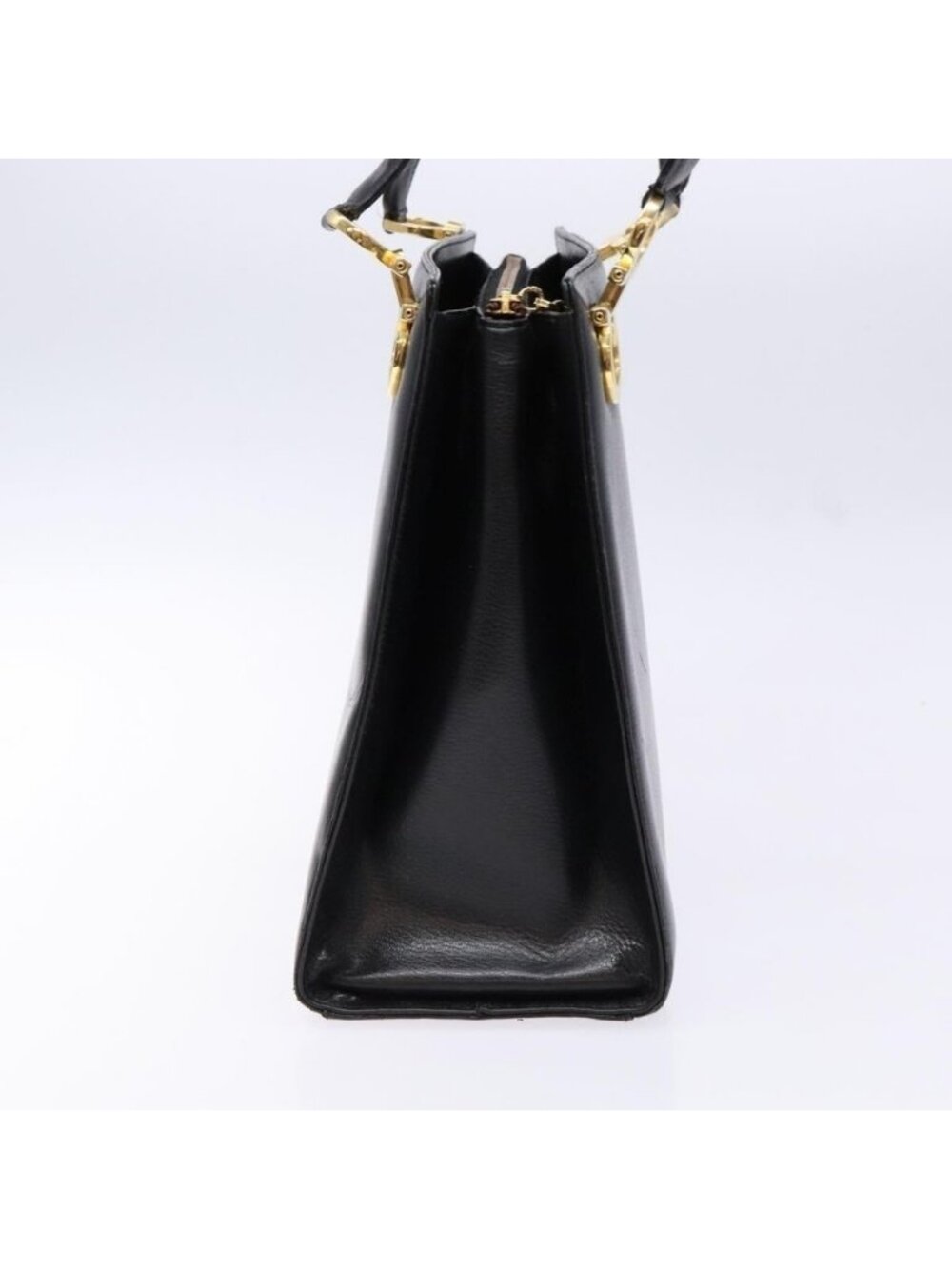Authentic Salvatore Ferragamo Gancini Shoulder Bag Leather Black Gold - Picture 12 of 16